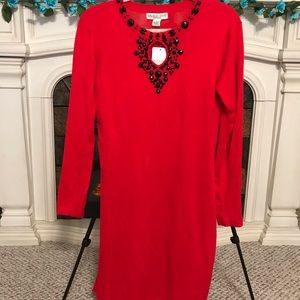 Melrose Chic Red Dress with beaded neckline(New)